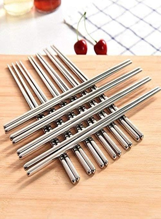 SCHUBERT 5 Pair Stainless Steel Plain Chopsticks Set Reusable Non-Slip Sticks Dinnerware/Tableware Sets - Image 2
